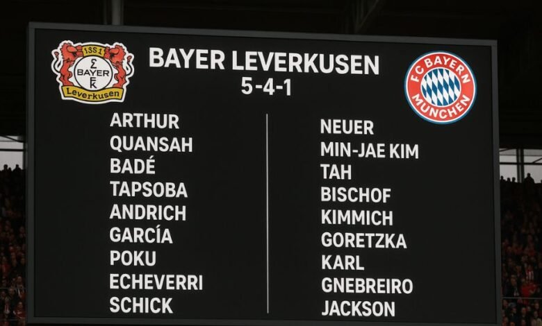 aufstellungen: teilnehmer: bayer leverkusen gegen fc bayern münchen